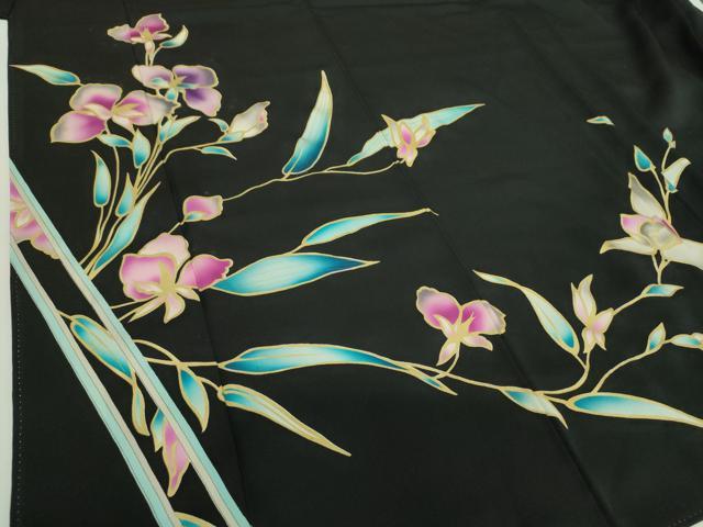 平和屋着物●訪問着 LEONARD レオナール 草花文 黒地 正絹 逸品 DABH9902ps