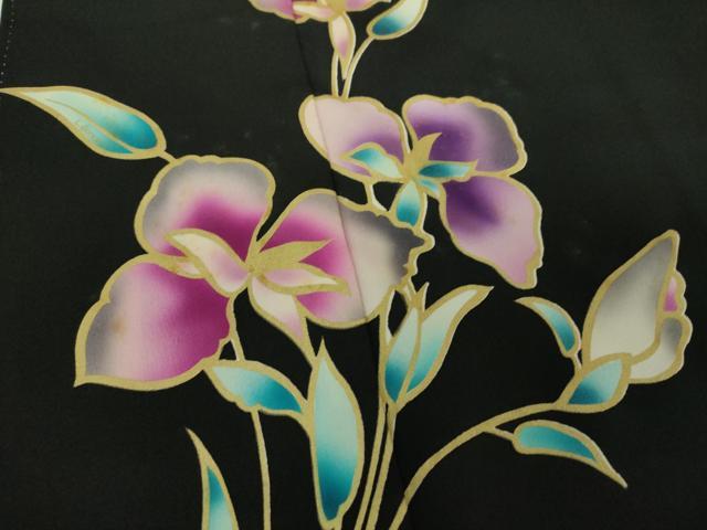 平和屋着物●訪問着 LEONARD レオナール 草花文 黒地 正絹 逸品 DABH9902ps