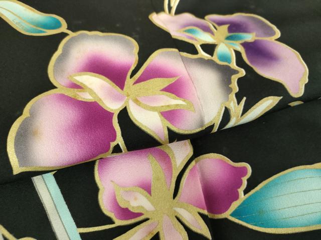 平和屋着物●訪問着 LEONARD レオナール 草花文 黒地 正絹 逸品 DABH9902ps