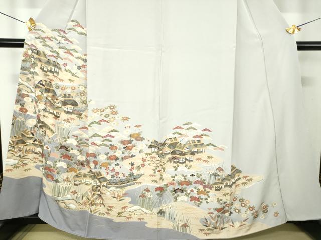 平和屋着物●訪問着 渡橋風景花文 暈し染め 金彩 正絹 逸品 DABH9908ps