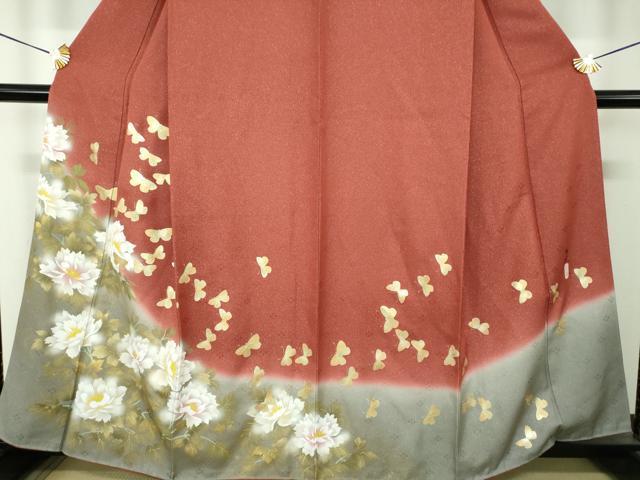 平和屋着物●訪問着 作家物 舞蝶牡丹文 暈し染め 金銀彩 銀通し地 正絹 逸品 DABH9909ps
