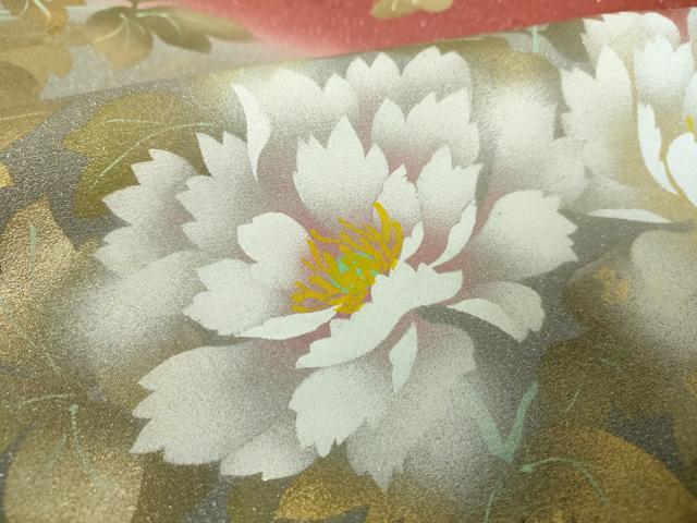 平和屋着物●訪問着 作家物 舞蝶牡丹文 暈し染め 金銀彩 銀通し地 正絹 逸品 DABH9909ps