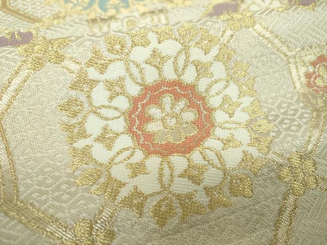 平和屋着物▼六通柄 本袋帯 蜀江花文 金糸 正絹 逸品 DABH9942ps