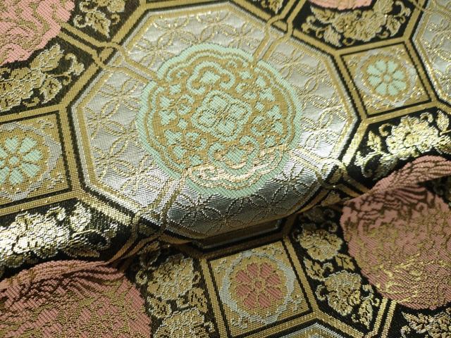 平和屋着物▼両面 六通柄袋帯 名物裂花文 花兎 金銀糸 正絹 逸品 DABH9943ps