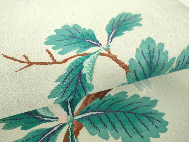 平和屋着物▼綴れ 六通柄袋帯 休み鳥 枝葉文 銀糸 正絹 逸品 DABH9961ps