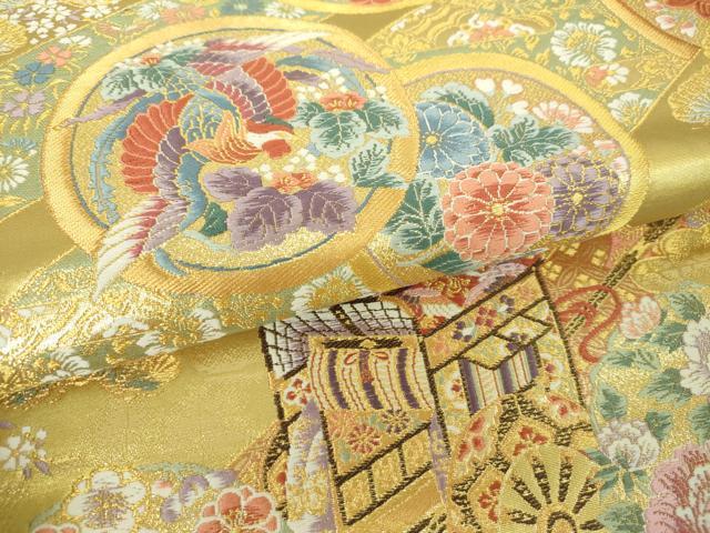 平和屋着物▼六通柄袋帯 唐織 平安絵巻錦織 本泥箔 金糸 正絹 逸品 DABH9962ps