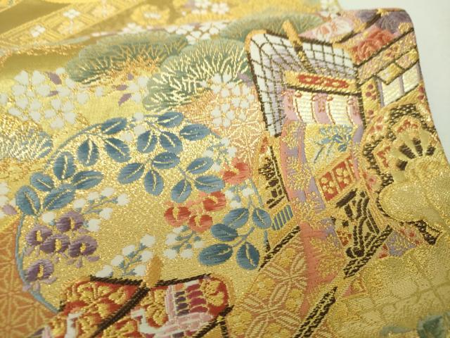 平和屋着物▼六通柄袋帯 唐織 平安絵巻錦織 本泥箔 金糸 正絹 逸品 DABH9962ps