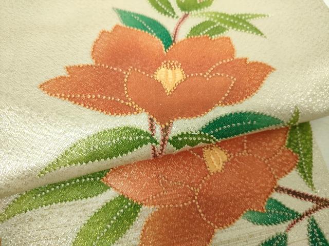 平和屋着物▼中国三大刺繍 相良刺繍 九寸名古屋帯 枝花文 金銀糸 正絹 逸品 DABH9976ps