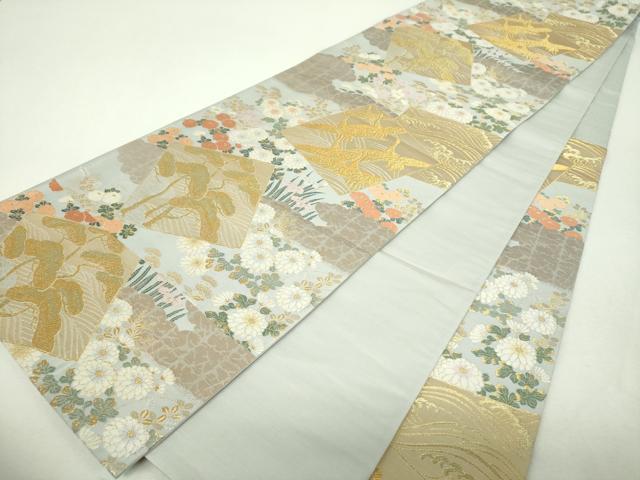 平和屋着物▼六通柄袋帯 色紙重ね飛鶴花文 金銀糸 正絹 逸品 DABH9990ps