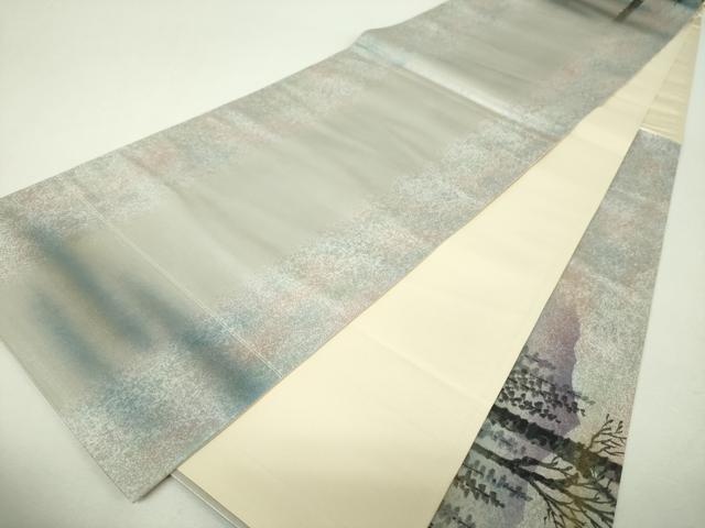 平和屋着物▼太鼓柄袋帯 作家物 手描き 木立 遠山文 金銀彩 引箔 正絹 逸品 未使用 DABH9993ps