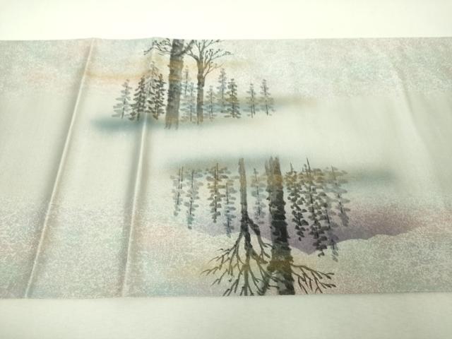 平和屋着物▼太鼓柄袋帯 作家物 手描き 木立 遠山文 金銀彩 引箔 正絹 逸品 未使用 DABH9993ps