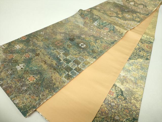 平和屋着物▼六通柄袋帯 道長正倉裂取文 金糸 引箔 正絹 逸品 未使用 DABH9999ps