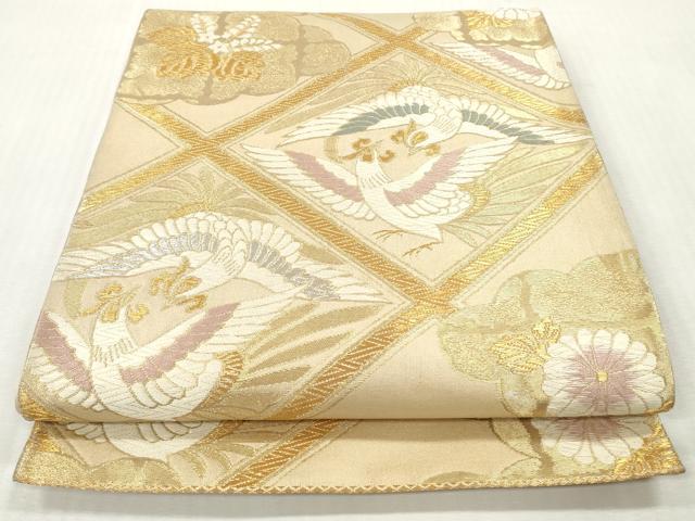 平和屋着物◎六通柄袋帯 唐織 菱向かい鳥花文 金銀糸 正絹 逸品 DABI0126xg