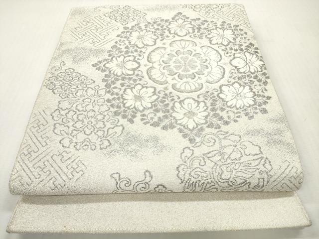 平和屋着物◎綴れ 太鼓柄袋帯 唐織 桃山藤華文 プラチナ 正絹 逸品 DABI0142xg