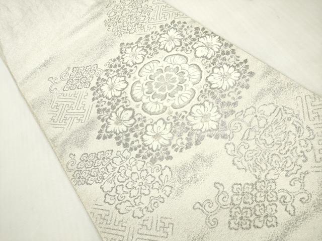 平和屋着物◎綴れ 太鼓柄袋帯 唐織 桃山藤華文 プラチナ 正絹 逸品 DABI0142xg