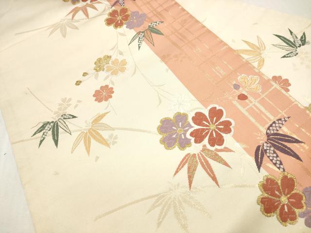 平和屋着物◎九寸名古屋帯 唐織 草花文 金糸 正絹 逸品 DABI0148xg
