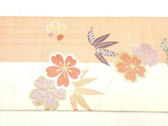平和屋着物◎九寸名古屋帯 唐織 草花文 金糸 正絹 逸品 DABI0148xg