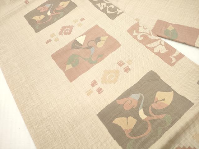 平和屋着物◎九寸名古屋帯 すくい織 抽象花文 正絹 逸品 DABI0150xg