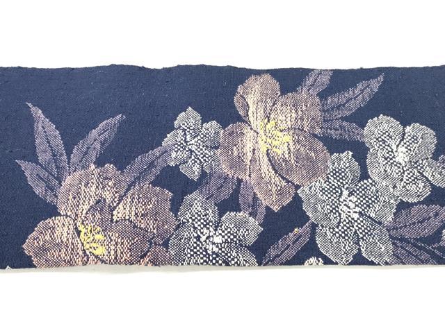 平和屋着物◎八寸名古屋帯 紬地 草花文 正絹 逸品 DABI0151xg