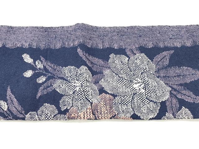 平和屋着物◎八寸名古屋帯 紬地 草花文 正絹 逸品 DABI0151xg