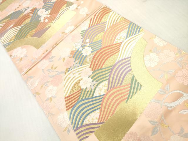 平和屋着物◎六通柄袋帯 唐織 地紙重ね立波花文 金銀糸 正絹 逸品 DABI0163xg