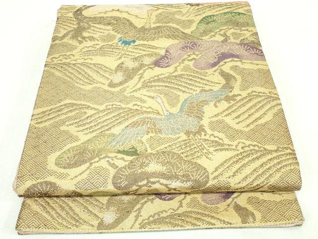 平和屋着物◎佐賀錦 六通柄袋帯 立波飛鶴松文 金糸 正絹 逸品 DABI0171xg