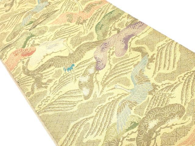平和屋着物◎佐賀錦 六通柄袋帯 立波飛鶴松文 金糸 正絹 逸品 DABI0171xg