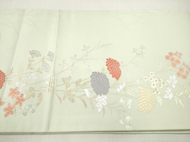 平和屋着物◎九寸開き名古屋帯 唐織 草花文 金銀糸 正絹 逸品 DABI0362xg