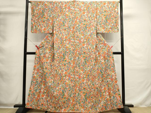 平和屋着物■上質な小紋 型染め 短冊吉祥花文 正絹 逸品 未使用 DABI0533cd