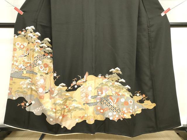 平和屋着物■豪華黒留袖 駒刺繍 飛鶴花文 金彩 正絹 逸品 DABI0537cd