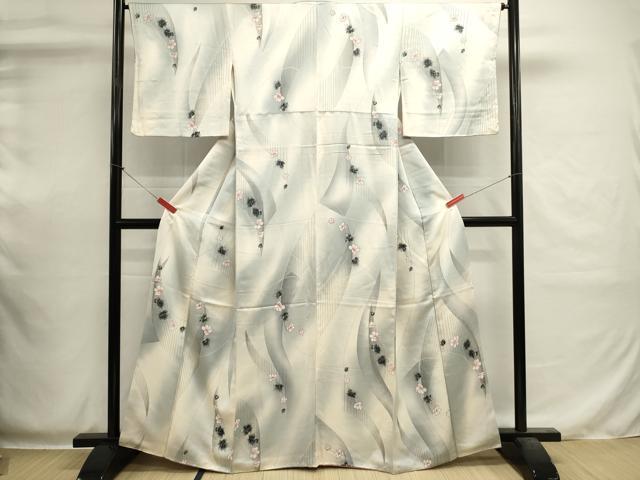 平和屋着物■上質な小紋 枝花文 暈し染め 銀彩 正絹 逸品 DABI0544cd