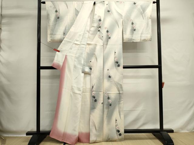 平和屋着物■上質な小紋 枝花文 暈し染め 銀彩 正絹 逸品 DABI0544cd