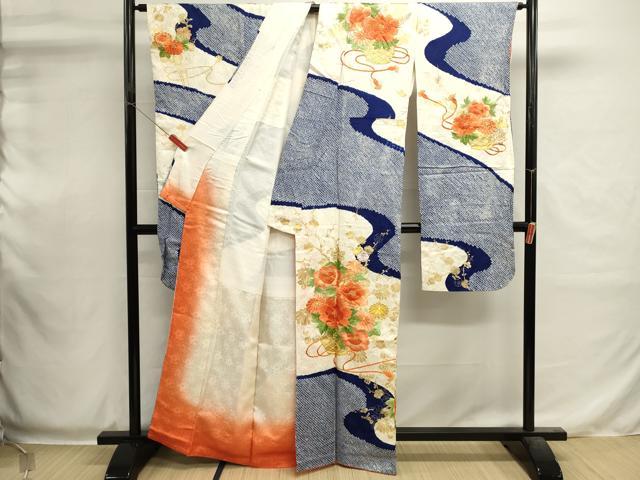 平和屋着物■豪華振袖 駒刺繍 絞り 花籠文 暈し染め 金彩 正絹 逸品 DABI0551cd