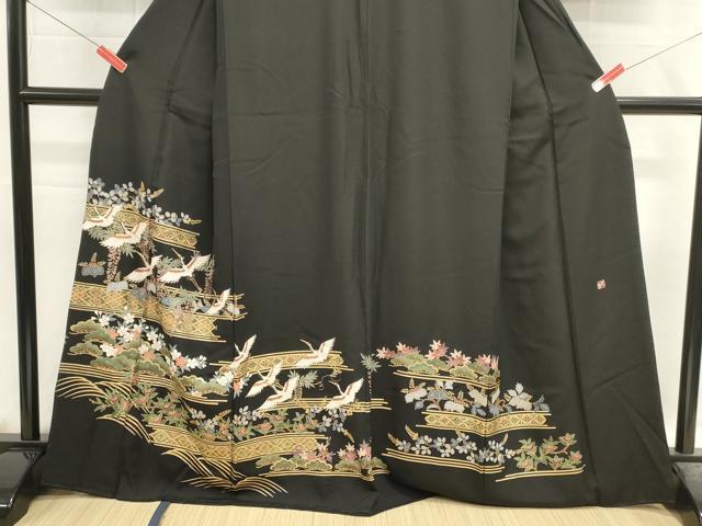 平和屋着物■豪華黒留袖 横段飛鶴松文 松寿 金彩 正絹 逸品 DABI0553cd