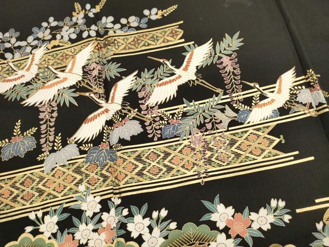 平和屋着物■豪華黒留袖 横段飛鶴松文 松寿 金彩 正絹 逸品 DABI0553cd