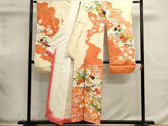 平和屋着物■豪華振袖 駒刺繍 流水花文 金彩 正絹 逸品 DABI0556cd