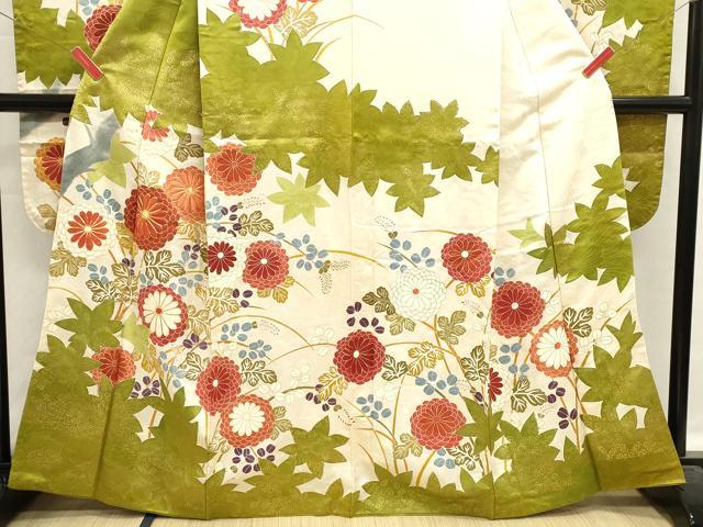 平和屋着物■豪華振袖 駒刺繍 枝花文 金彩 正絹 逸品 DABI0588cd