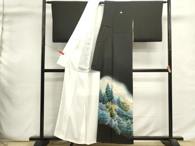 平和屋着物■豪華黒留袖 手描き 遠山風景文 暈し染め 金彩 正絹 逸品 DABI0615cd