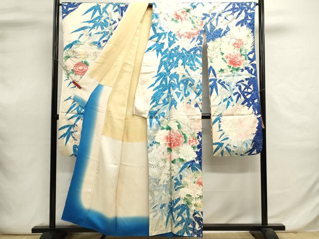 平和屋着物■豪華振袖 駒刺繍 草花文 牡丹 銀彩 正絹 逸品 DABI0630cd