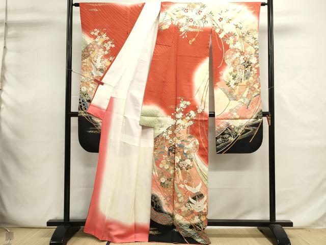 平和屋着物■豪華振袖 駒刺繍 御所車飛鶴花文 暈し染め 金銀彩 正絹 逸品 DABI0632cd