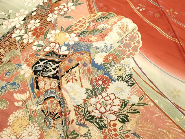 平和屋着物■豪華振袖 駒刺繍 御所車飛鶴花文 暈し染め 金銀彩 正絹 逸品 DABI0632cd