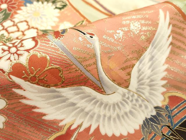 平和屋着物■豪華振袖 駒刺繍 御所車飛鶴花文 暈し染め 金銀彩 正絹 逸品 DABI0632cd