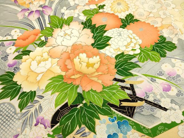 平和屋着物■豪華振袖 駒刺繍 草花文 牡丹 金銀彩 正絹 逸品 DABI0633cd