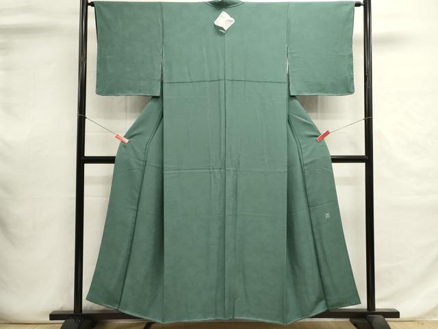 平和屋着物■京加賀友禅 百貫達雄 色無地 紗綾形地紋 錆浅葱色 正絹 逸品 未使用 DABI0635cd