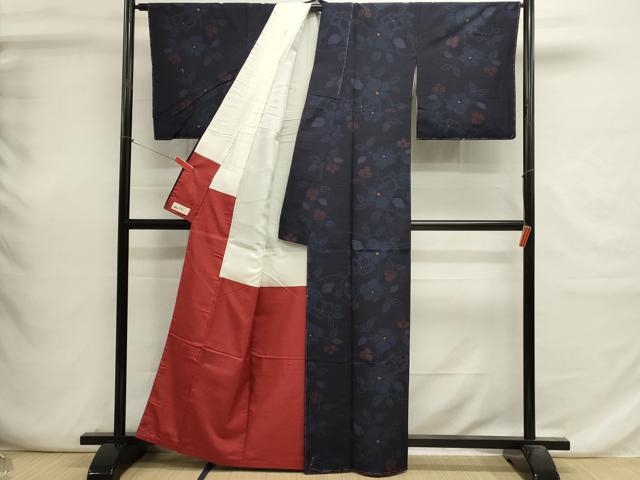 平和屋着物■上質な紬 真綿紬織 藍華織 作家物 草花文 やまと誂製 証紙付き 正絹 逸品 DABI0673cd