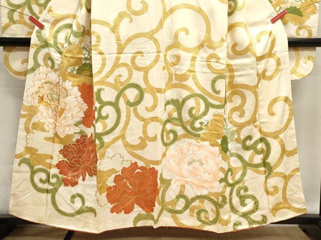 平和屋着物■豪華振袖 駒刺繍 花唐草文 牡丹 金彩 正絹 逸品 DABI0674cd