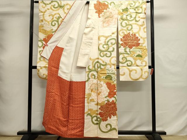 平和屋着物■豪華振袖 駒刺繍 花唐草文 牡丹 金彩 正絹 逸品 DABI0674cd