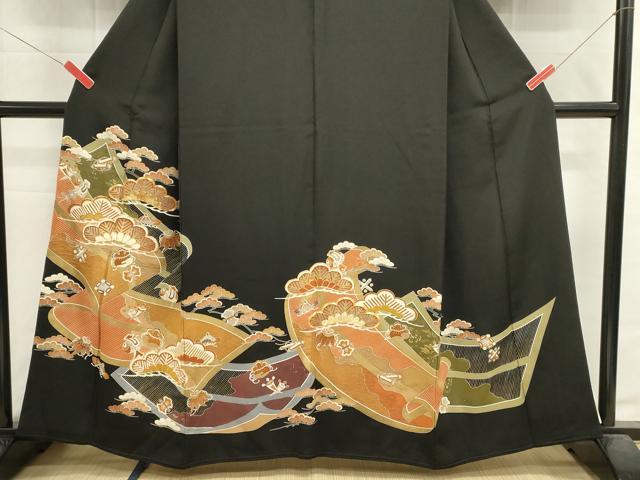平和屋着物■豪華黒留袖 駒刺繍 松 宝尽くし 金彩 正絹 逸品 DABI0680cd