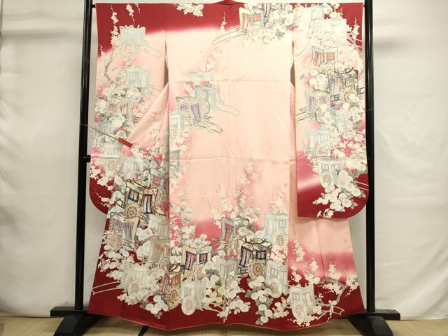 平和屋着物■豪華振袖 駒刺繍 御所車花文 暈し染め 金彩 正絹 逸品 DABI0684cd
