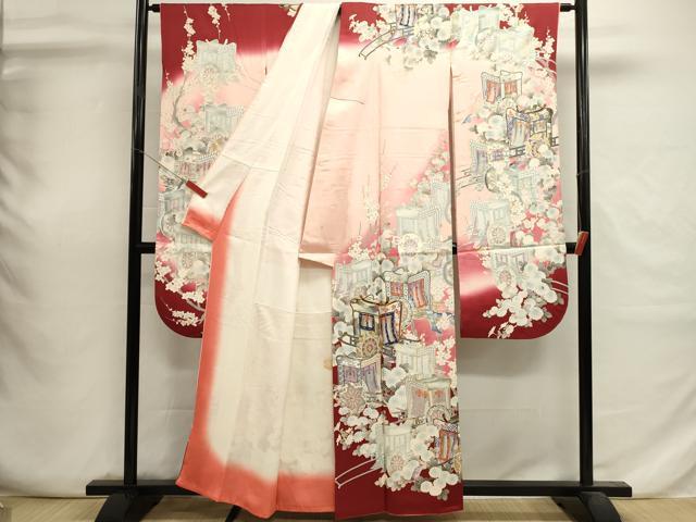 平和屋着物■豪華振袖 駒刺繍 御所車花文 暈し染め 金彩 正絹 逸品 DABI0684cd